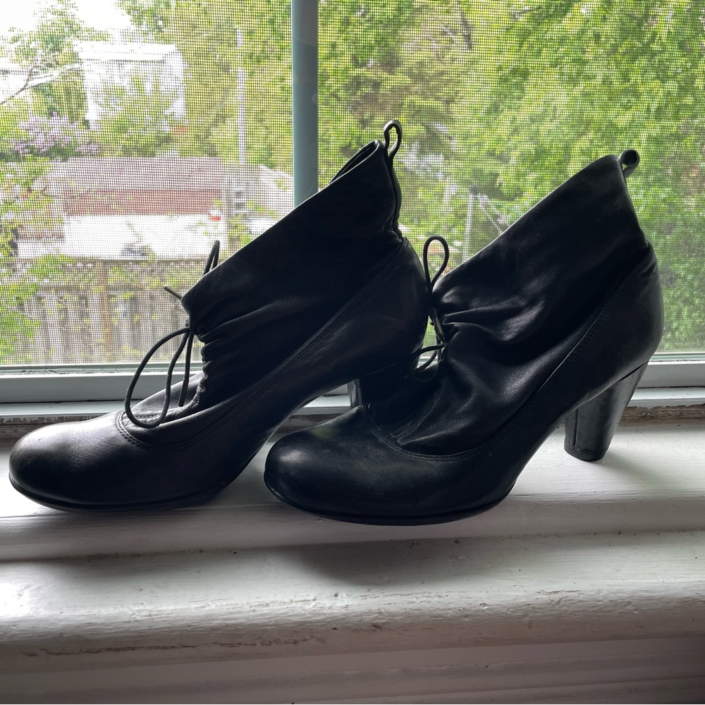 Black Heeled Boots with Lace Cinch, Brand Indigo